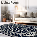 Dark Navy White Geometric Labyrinth Rug