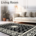 Black and Cream Sunburst Medallion Rug