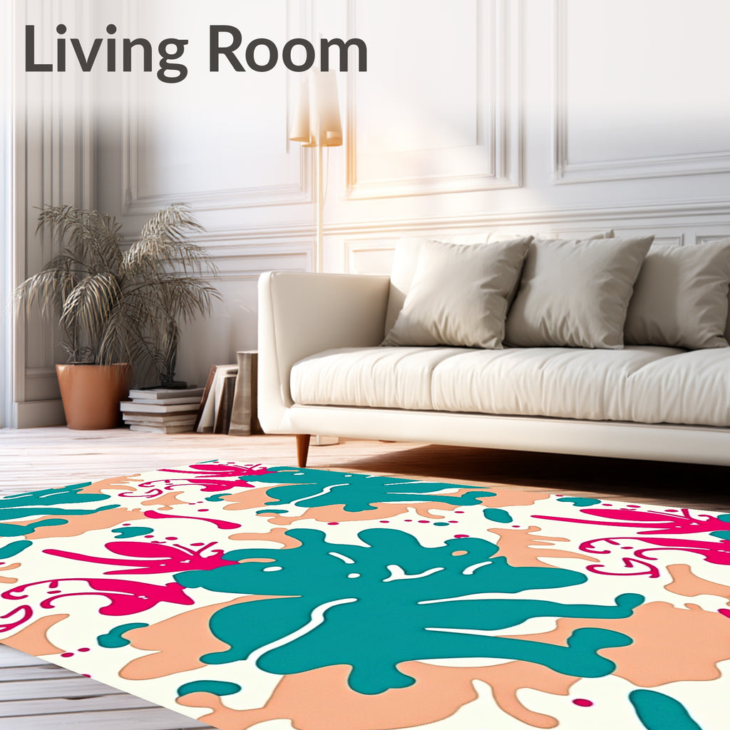 Teal Coral Pink Abstract Splatter Rug