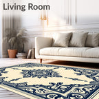 Classic Navy Ivory Floral Medallion Rug