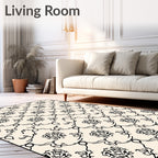 Ornate Black Vine Medallion Cream Layout Rug