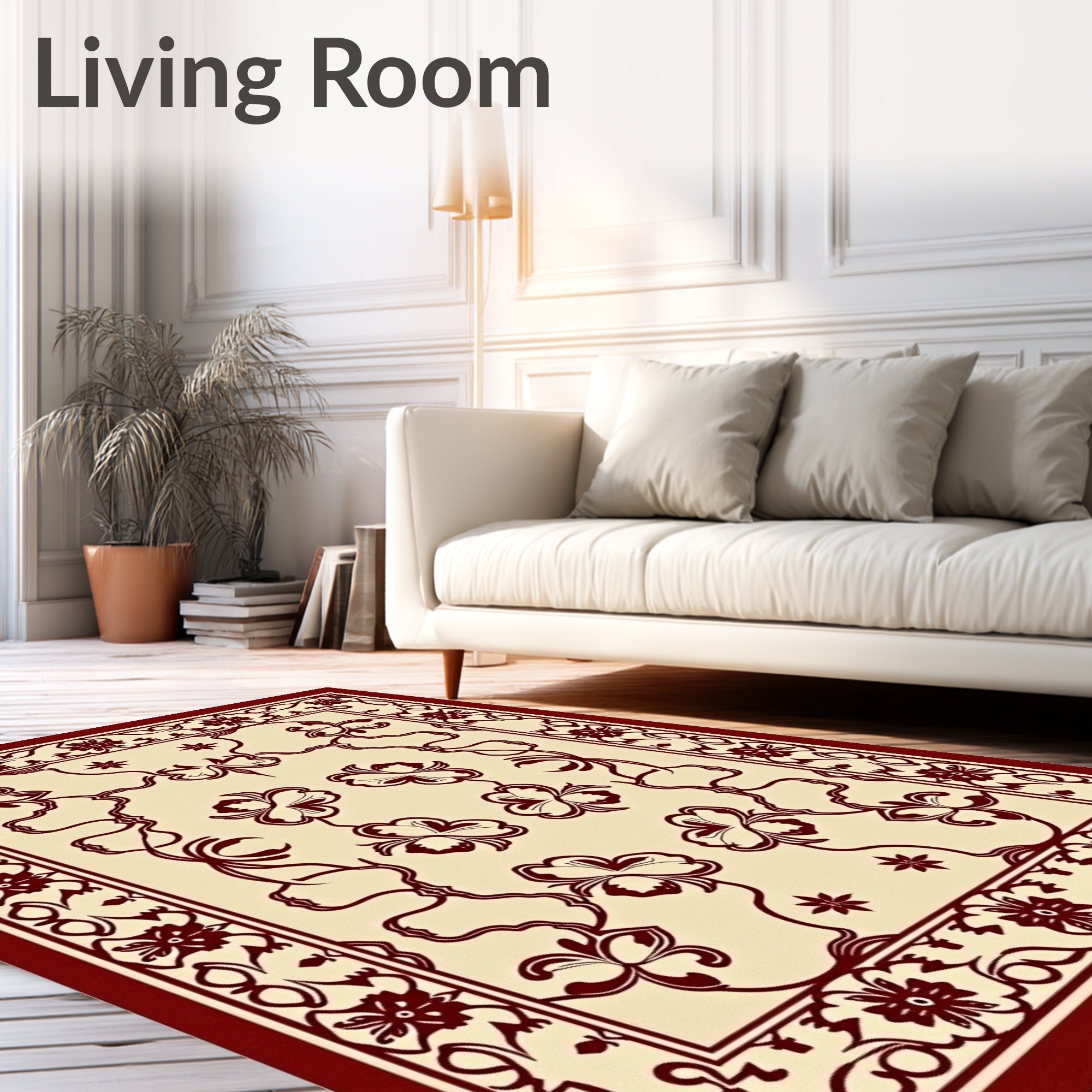 Crimson Floral Vine Cream Elegance Rug