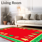 Festive Red Green Christmas Tree Border Rug