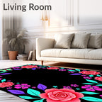 Vibrant Pink Roses Butterflies Floral Border Rug