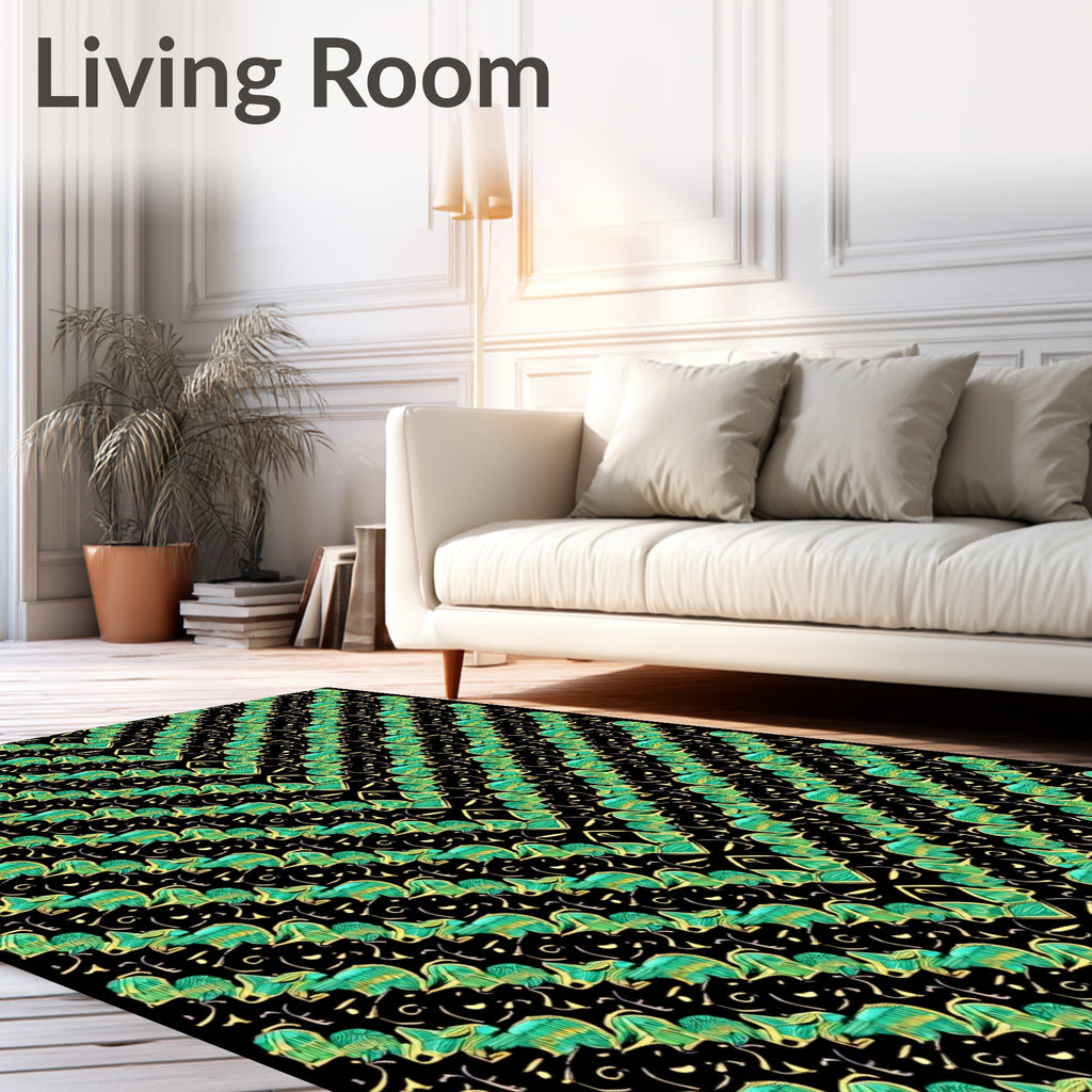 Emerald and Gold Baroque Swirl Rug