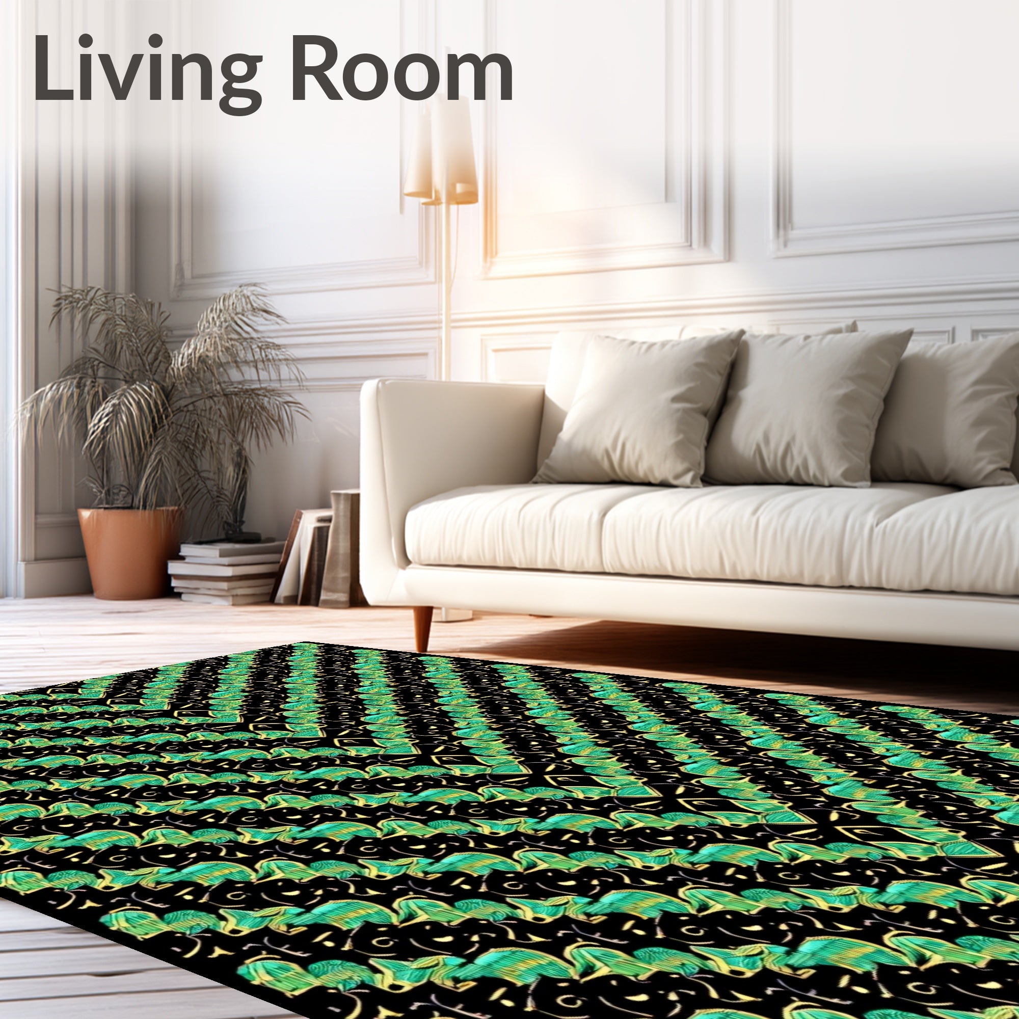 Emerald and Gold Baroque Swirl Rug