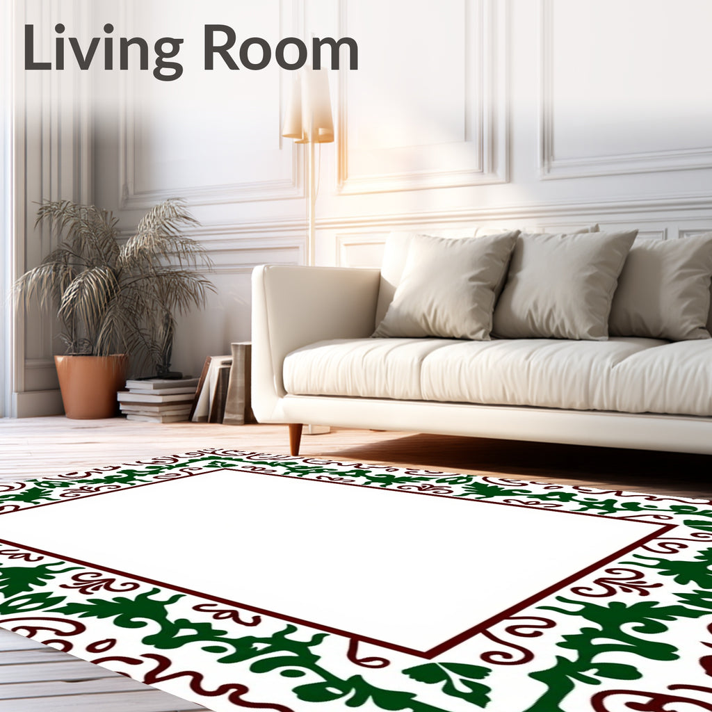 Deep Green Vine Scroll Frame Rug