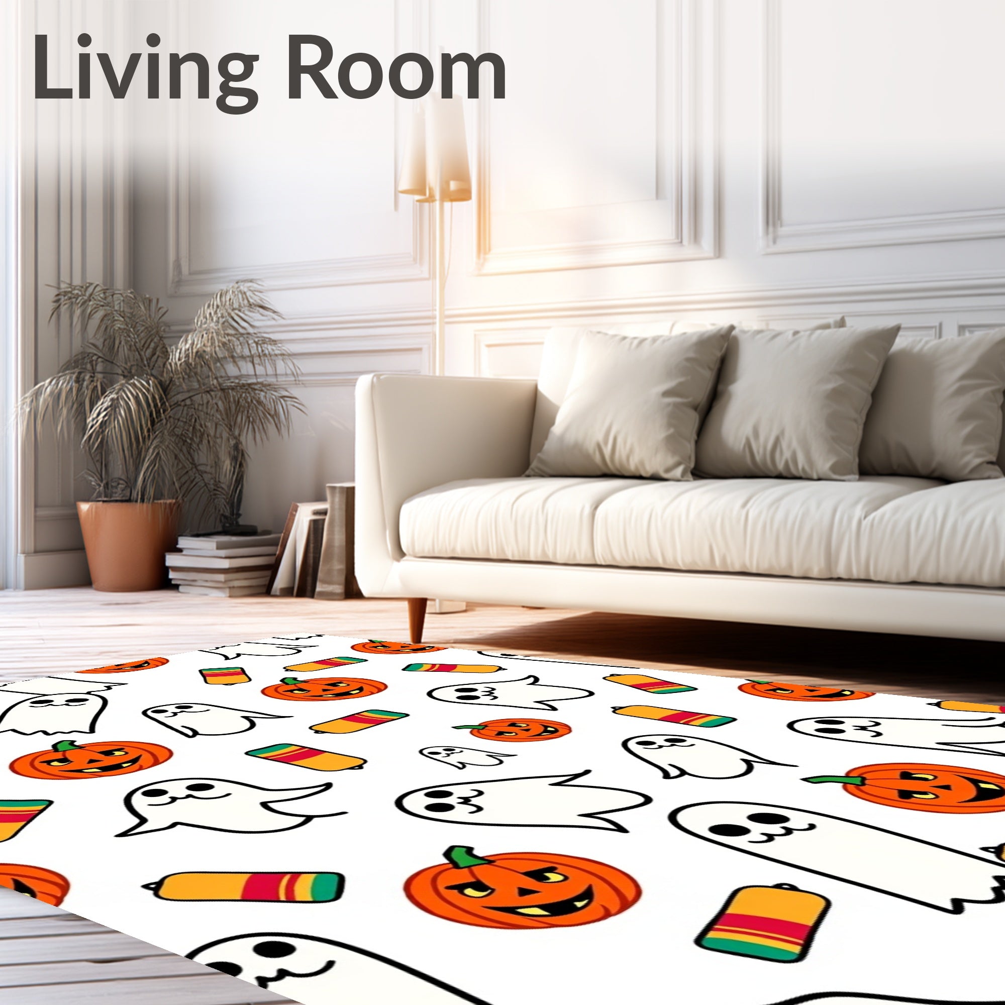 Happy Orange Pumpkin Ghost Candy Rug