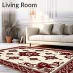 Rich Crimson Geometric Bloom Border Rug