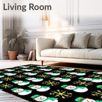Cheerful Snowman Yellow Snowflake Black Rug