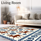 Rustic Brown Reindeer Snowflake Border Rug