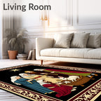 Crimson Nativity Star With Rabbits Rug