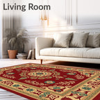 Crimson Golden Floral Medallion Border Rug