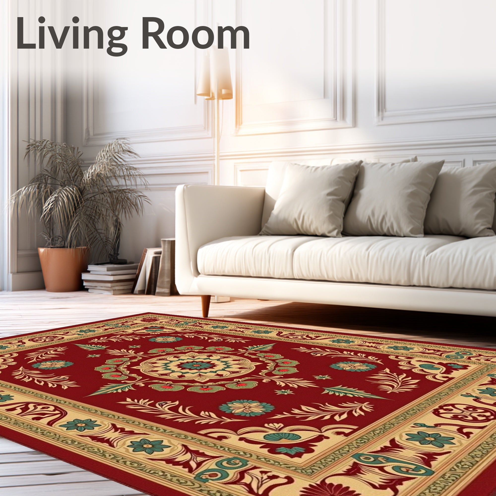 Crimson Golden Floral Medallion Border Rug
