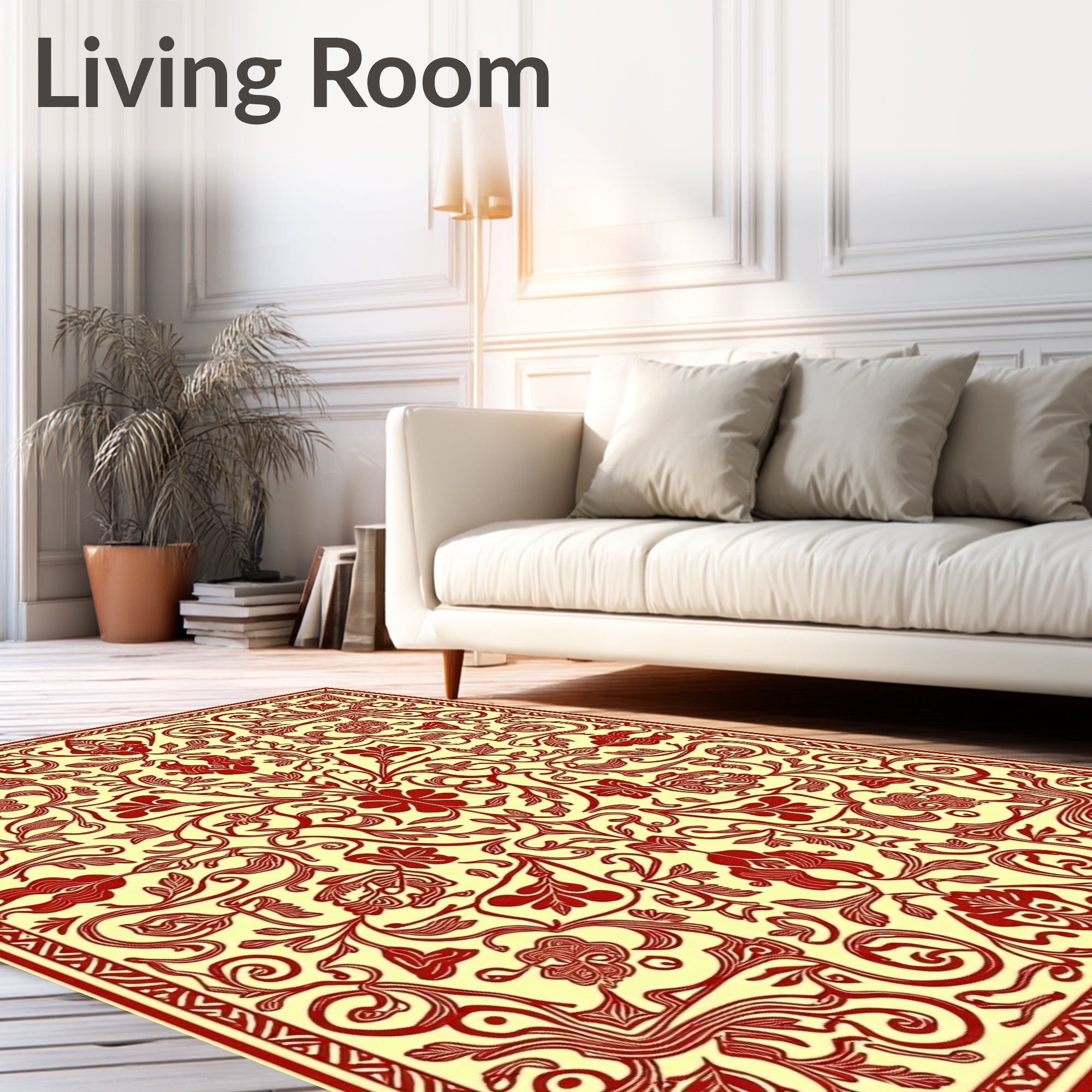 Crimson Floral Vine Mandala Rug
