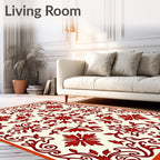 Crimson Red Floral Scrollwork Medallion Rug
