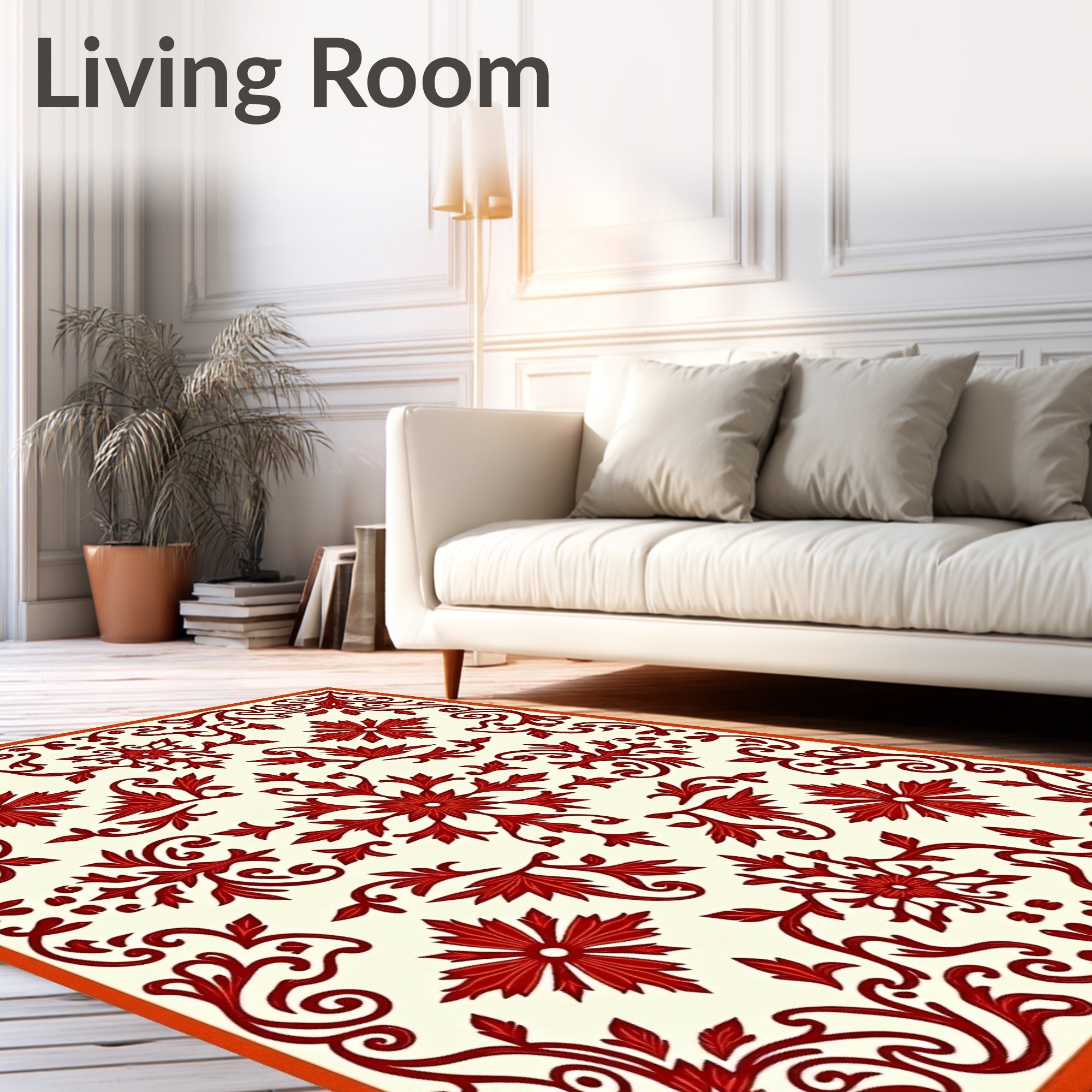 Crimson Red Floral Scrollwork Medallion Rug