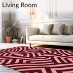 Deep Red Pink Interlocking Maze Rug