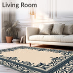 Dark Navy Victorian Filigree Border Rug