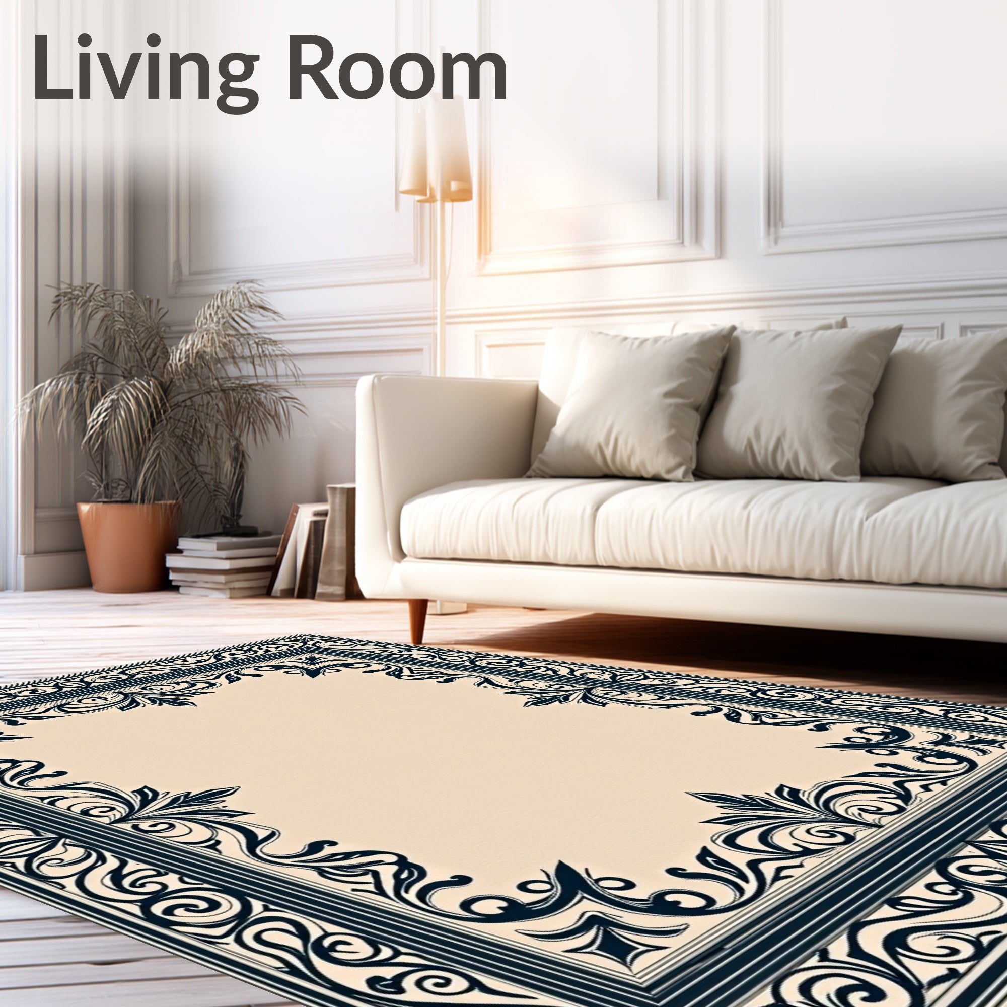 Dark Navy Victorian Filigree Border Rug