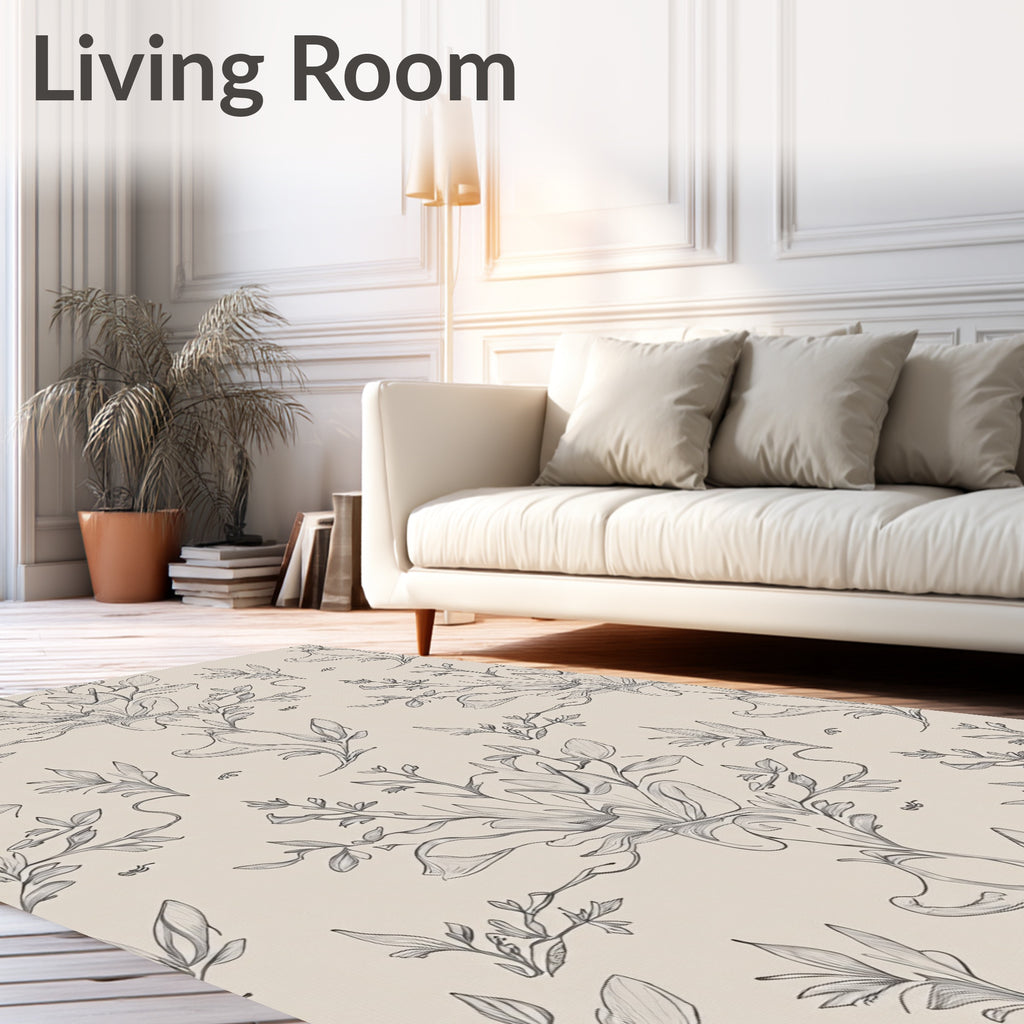 Whimsical Floral Sketch Cream Background Rug
