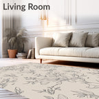 Whimsical Floral Sketch Cream Background Rug