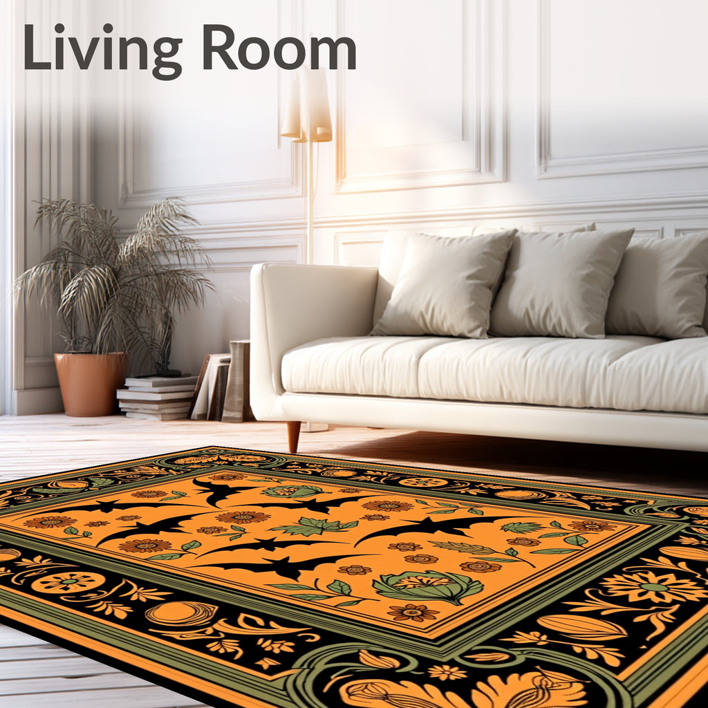 Orange Bat Floral Border Rug