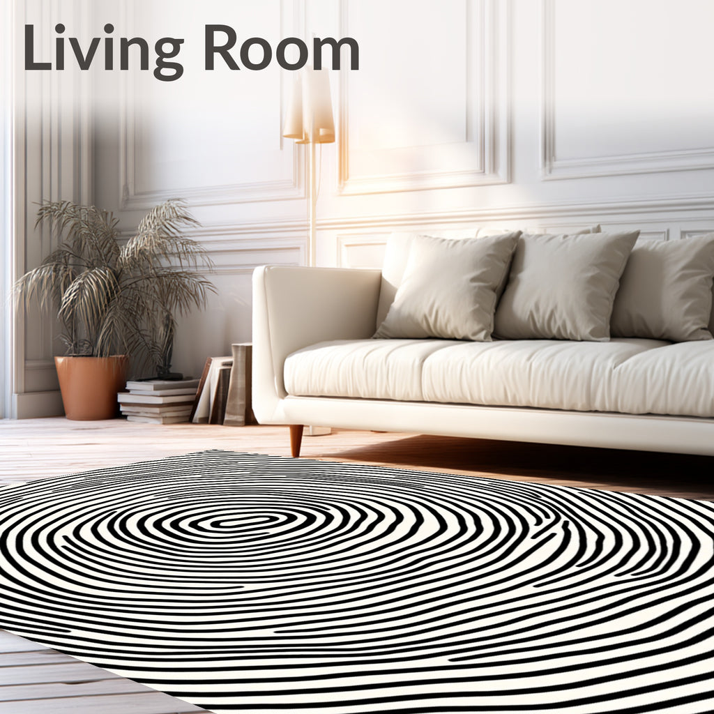 Black White Concentric Circles Rug
