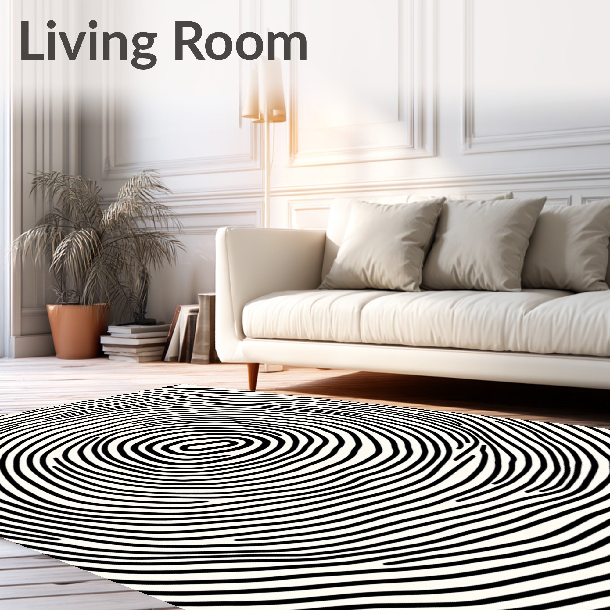 Black White Concentric Circles Rug