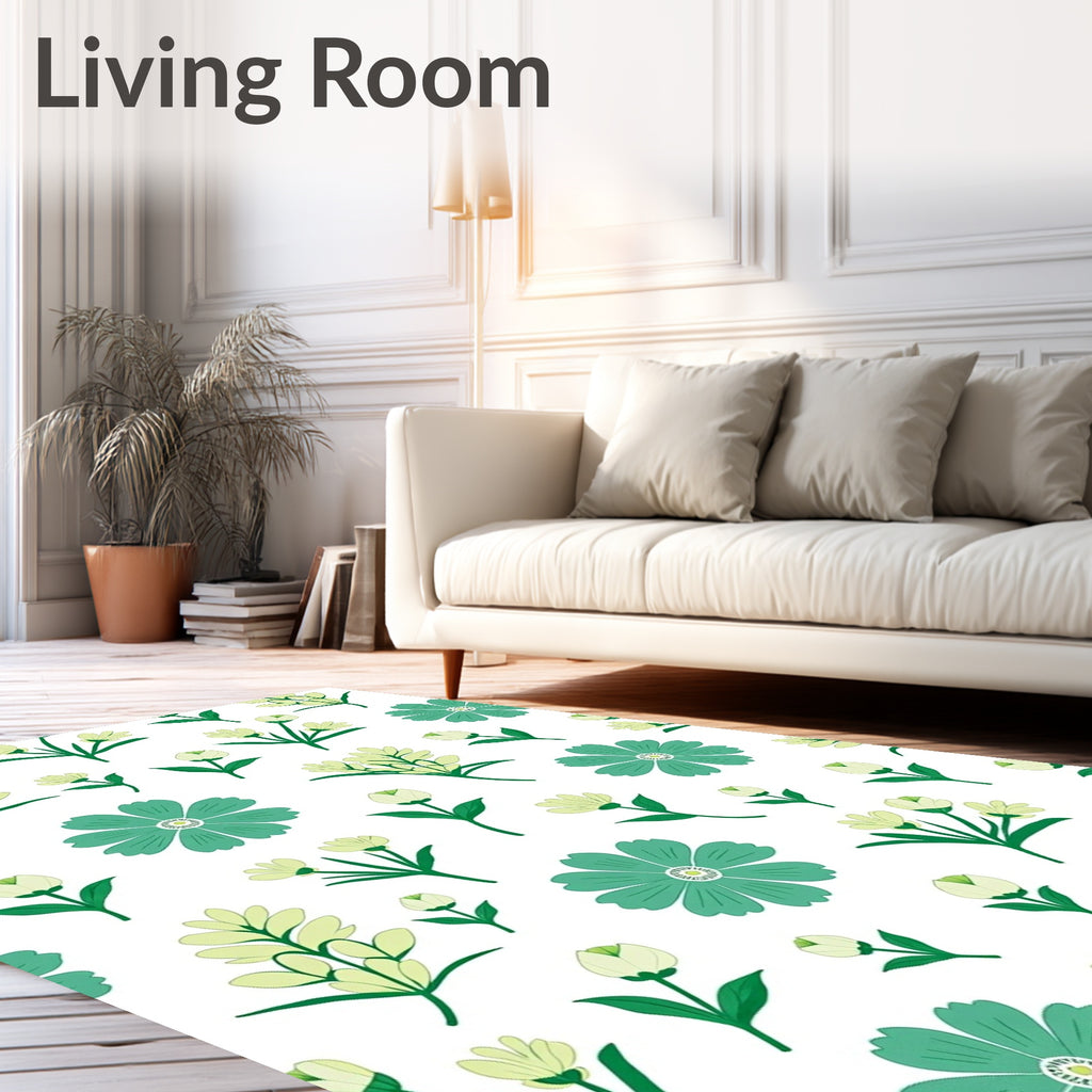 Teal And Yellow Floral Cluster Rug