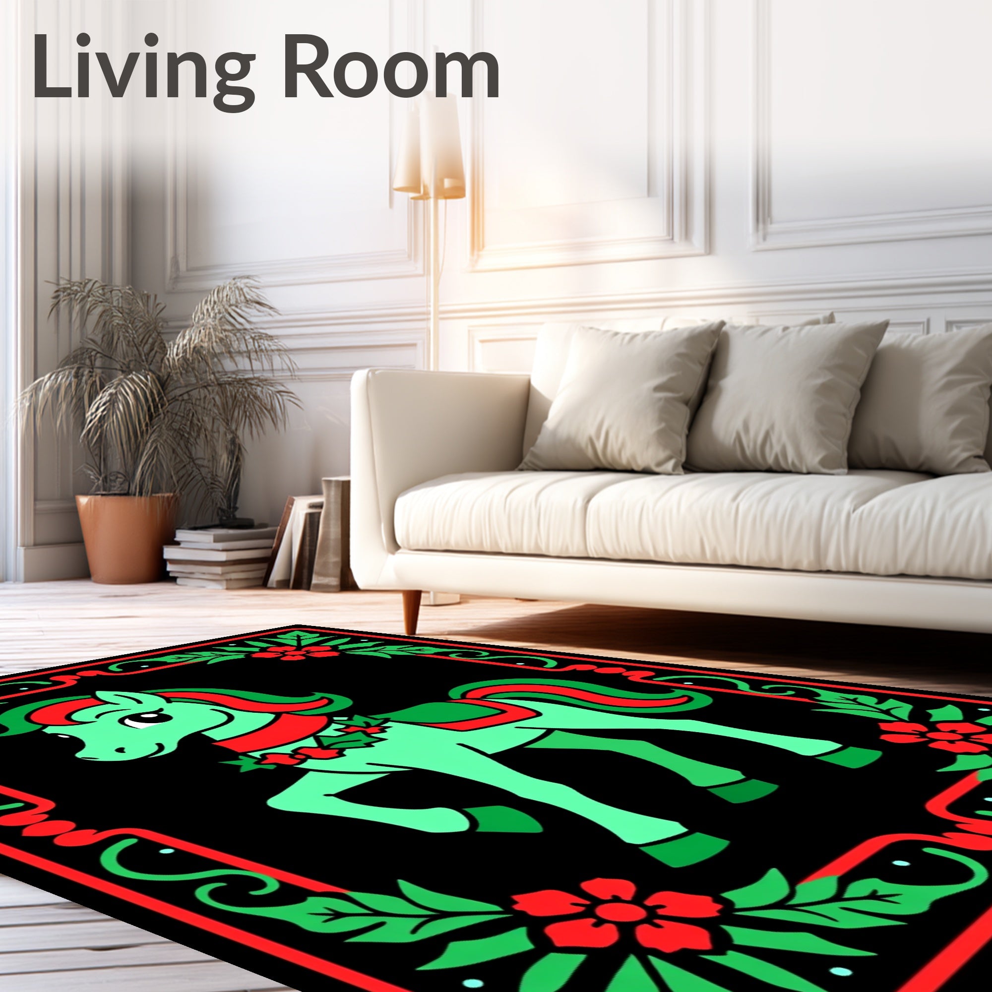 Whimsical Mint Horse Festive Holly Wreath Rug