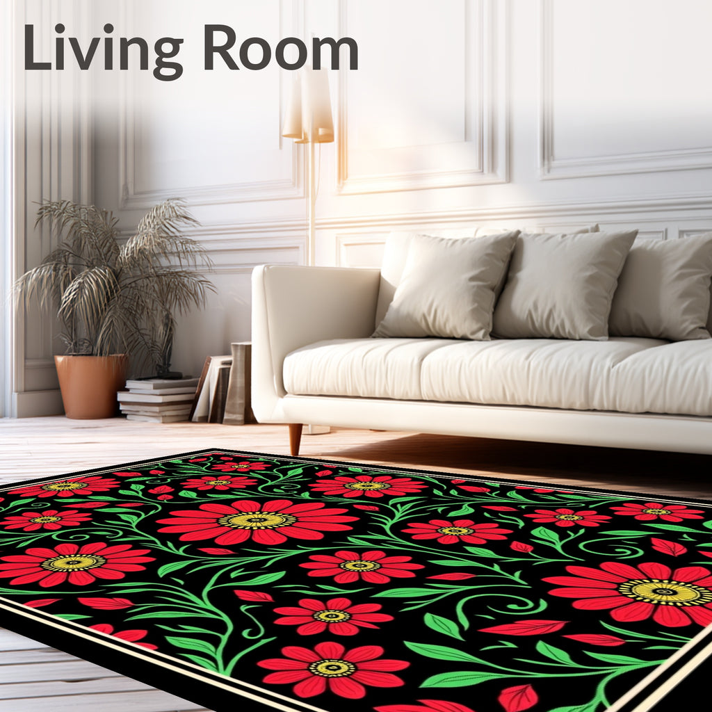 Vibrant Red Floral Vine Jacobean Rug