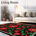 Vibrant Red Floral Vine Jacobean Rug