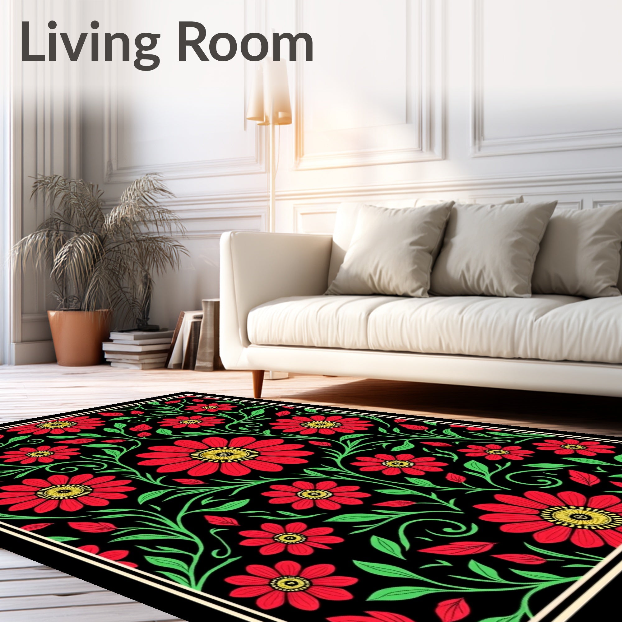 Vibrant Red Floral Vine Jacobean Rug