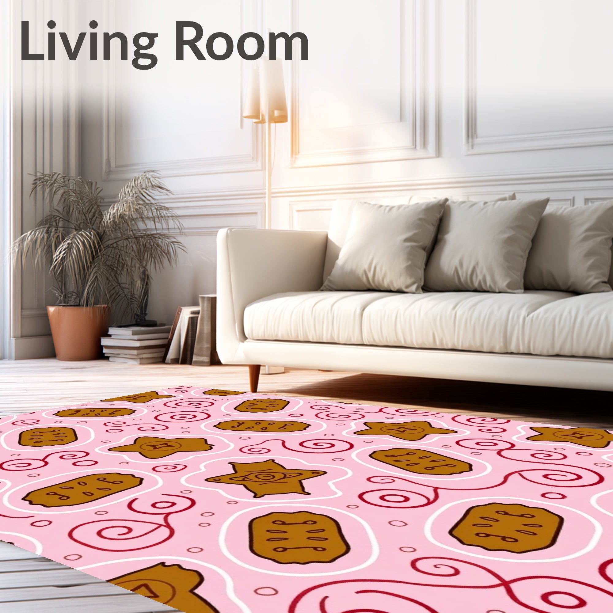 Pink Brown Whimsical Cookie Swirls Rug