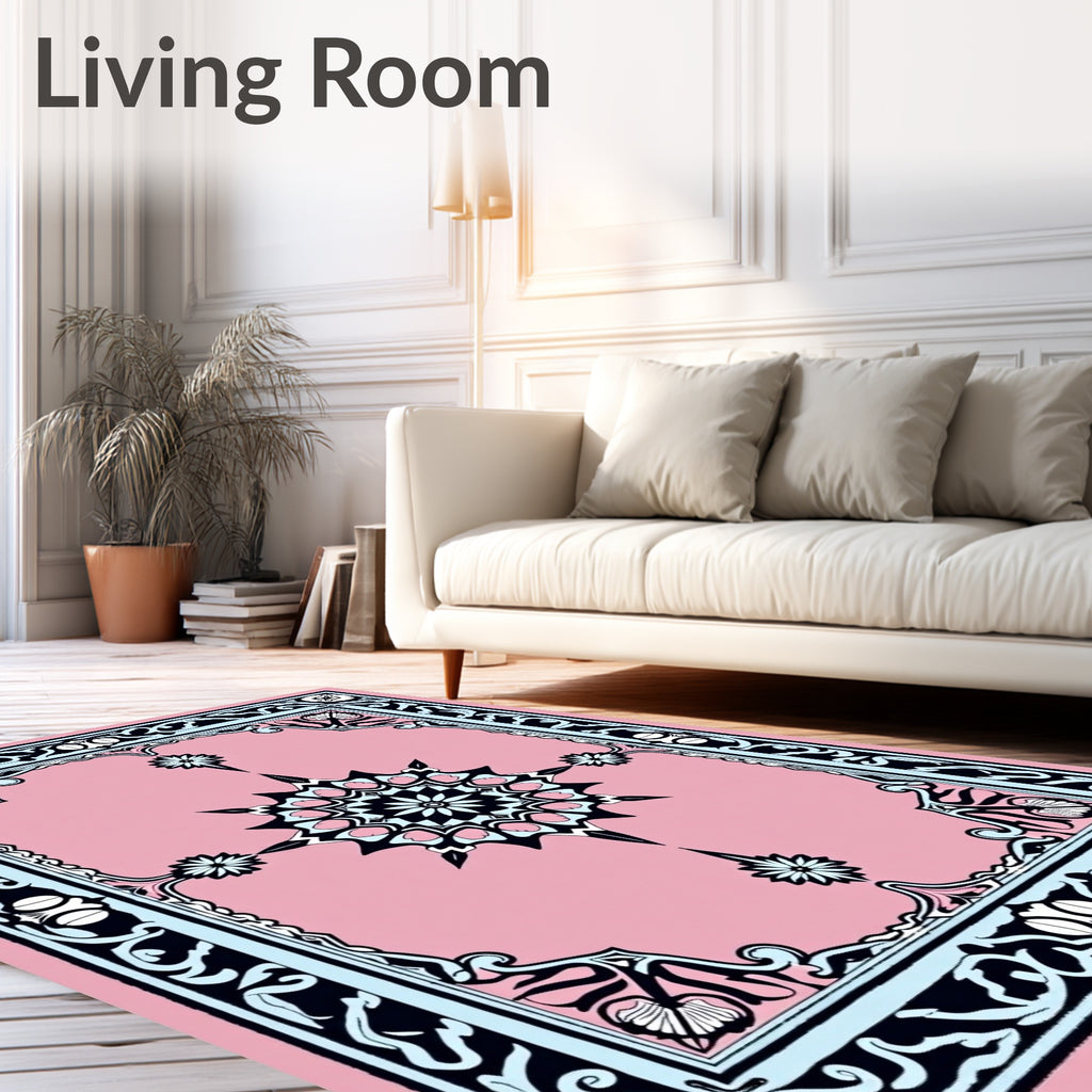 Pink Mandala Floral Border Rug