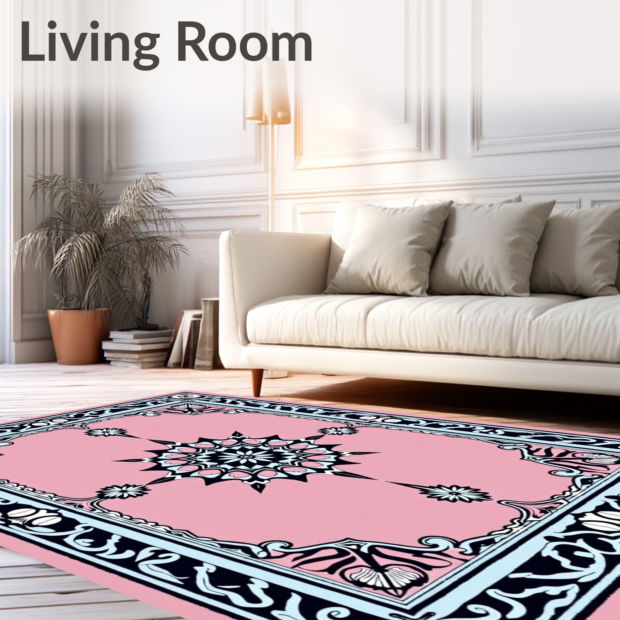 Pink Mandala Floral Border Rug