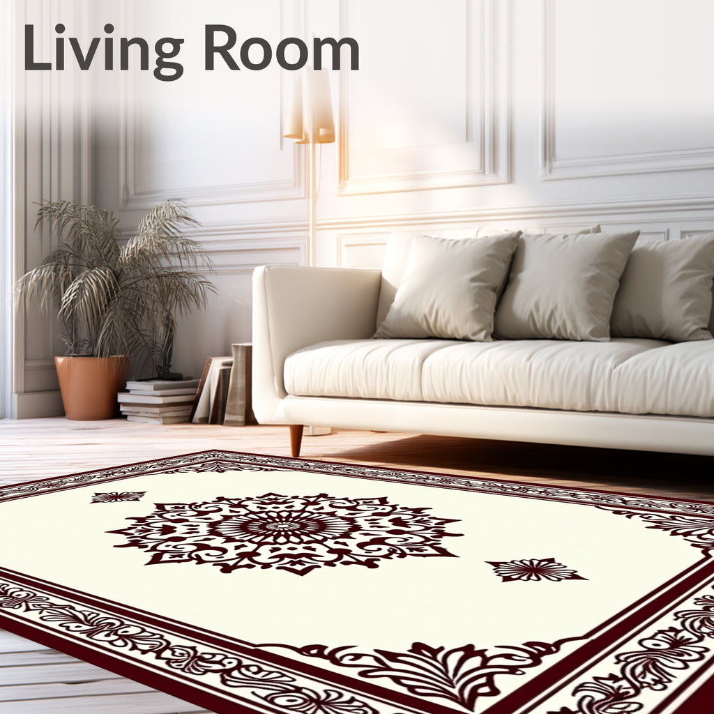 Dark Red Floral Medallion Frame Rug