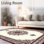 Dark Red Floral Medallion Frame Rug