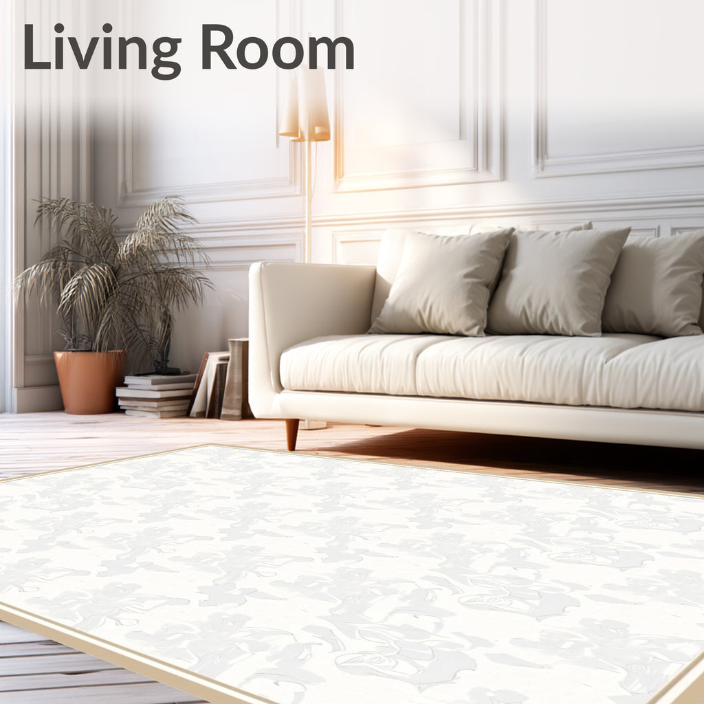 Soft Ivory Abstract Floral Swirl Rug
