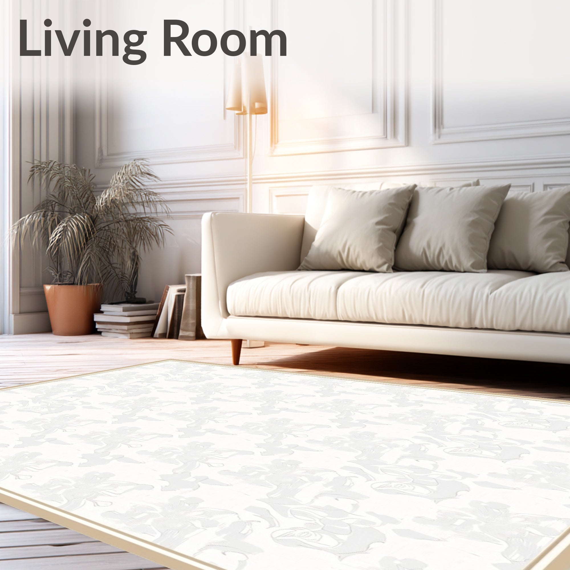 Soft Ivory Abstract Floral Swirl Rug