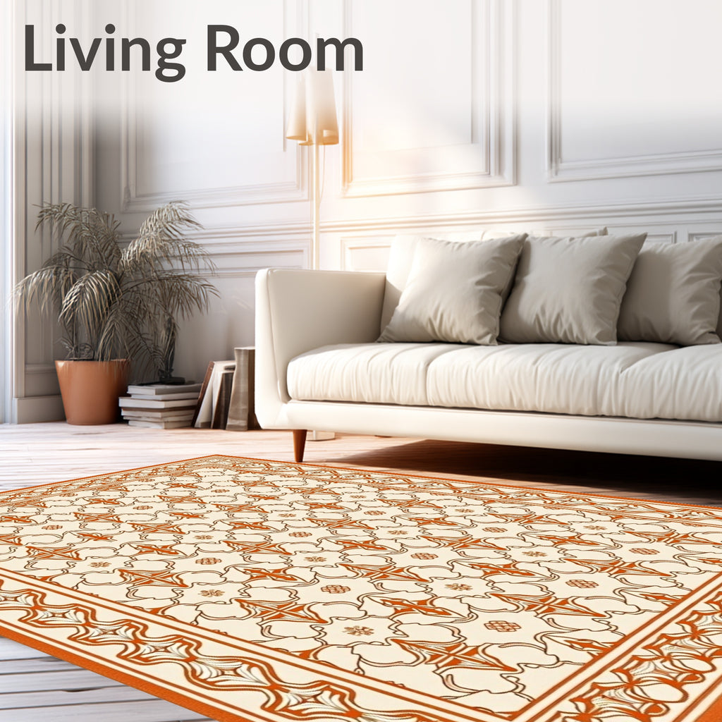 Antique Orange and Cream Floral Rug