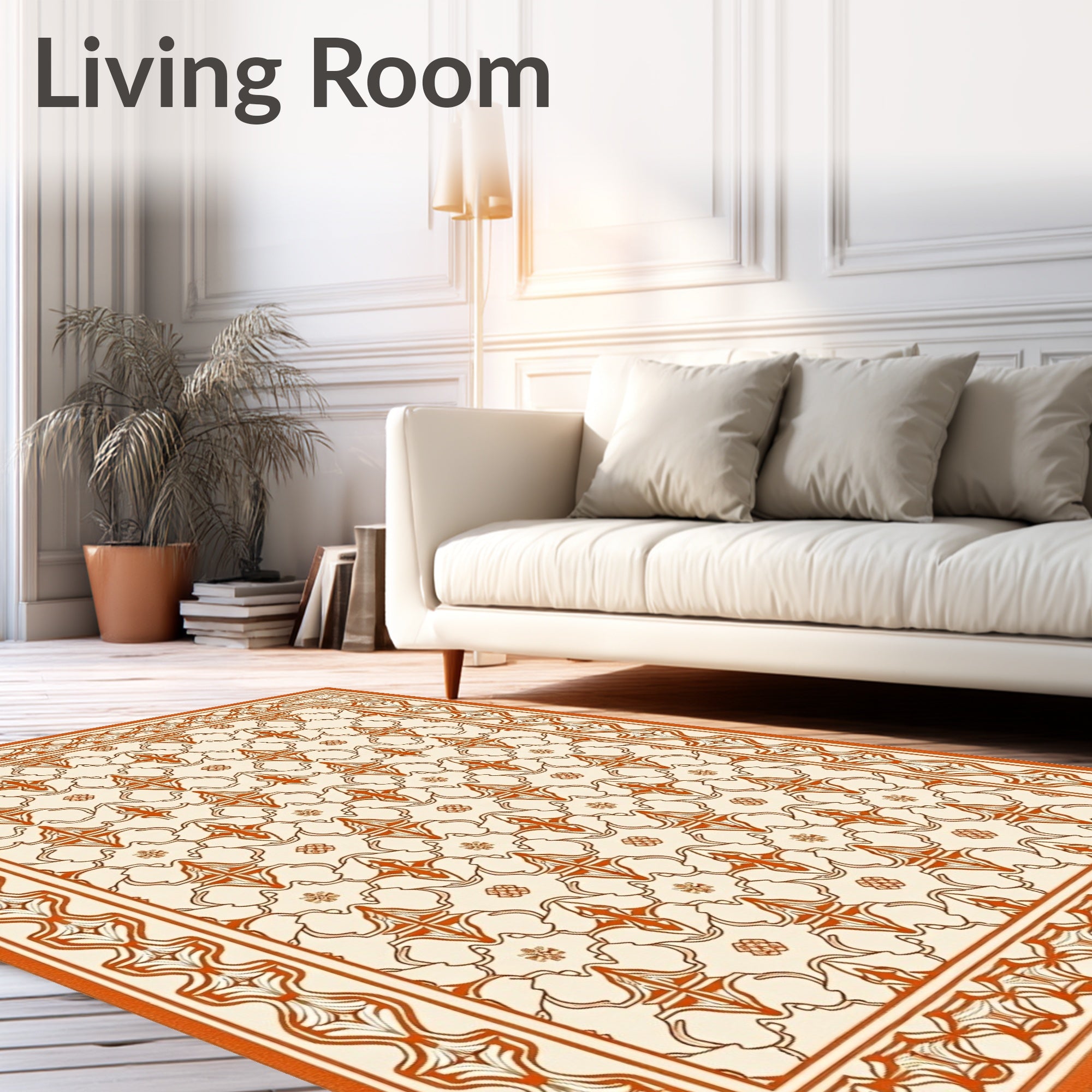 Antique Orange and Cream Floral Rug