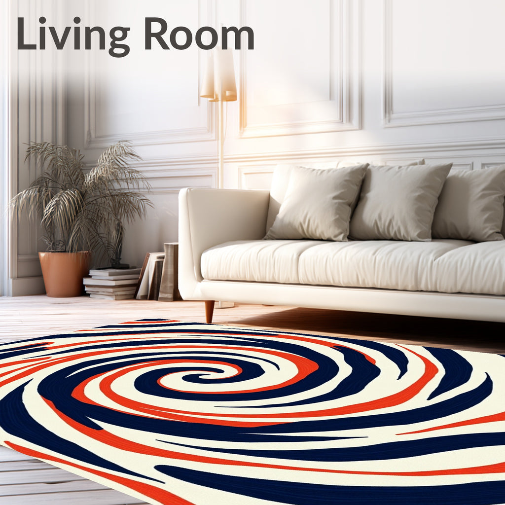 Bold Blue Red Swirl Abstract Rug
