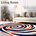 Bold Blue Red Swirl Abstract Rug