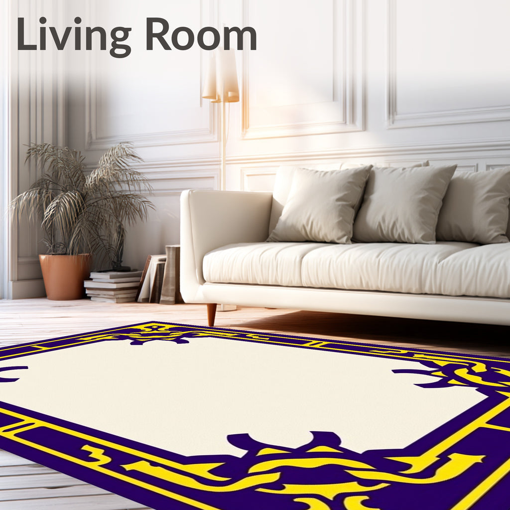 Majestic Blue Yellow Ornament Frame Rug