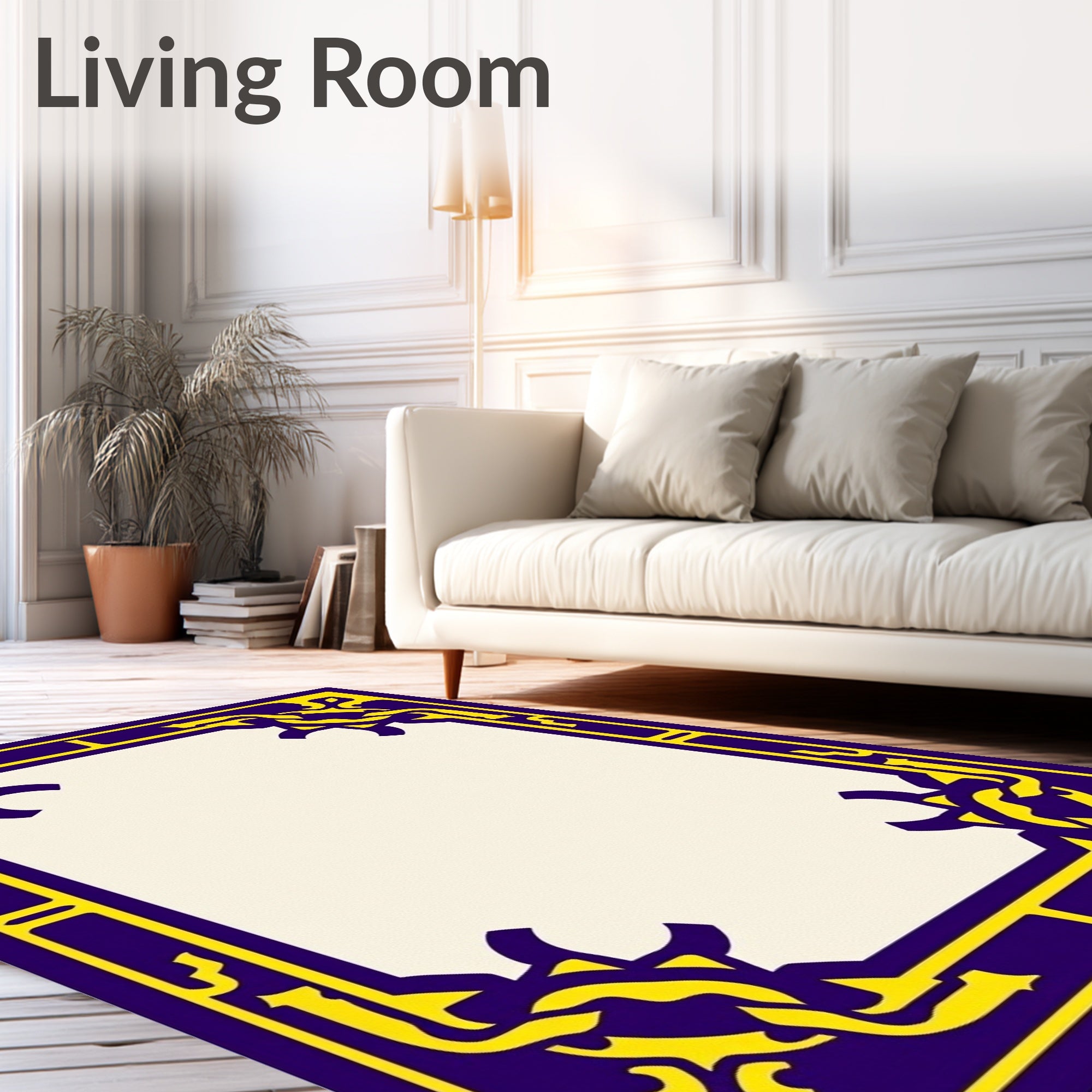 Majestic Blue Yellow Ornament Frame Rug