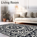 Black Cream Intricate Floral Medallion Rug