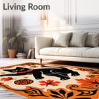Black Cat Orange Scarf Autumn Leaves Rug