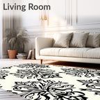 Classic Black and Cream Damask Ornament Rug